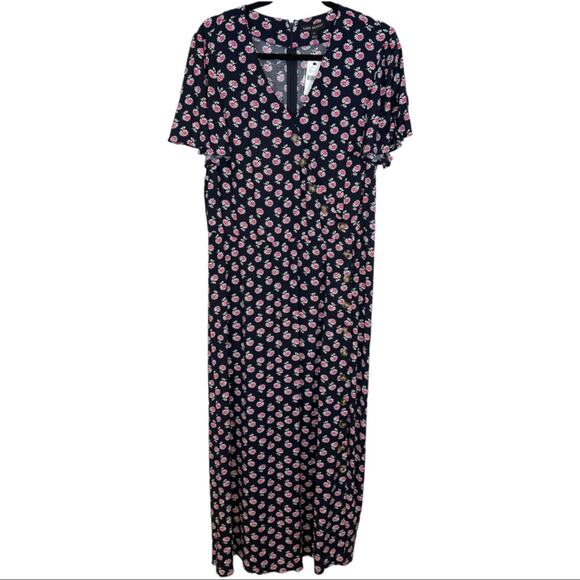 NWT Lane Bryant asymmetrical button front midi / maxi dress navy/coral/white 14 - Picture 3 of 16